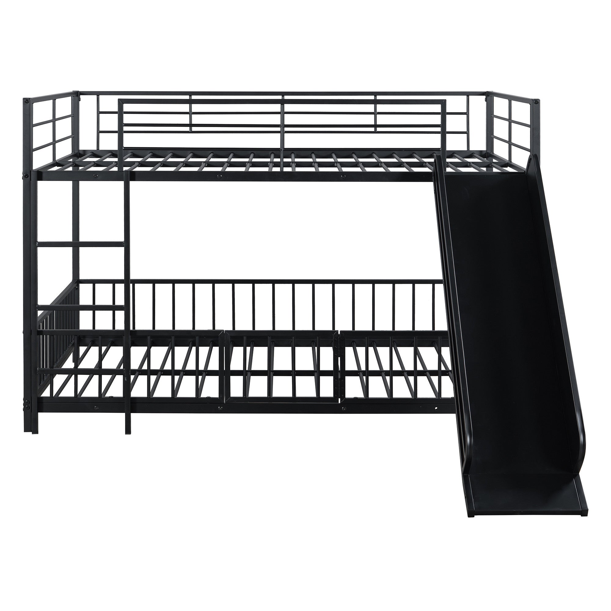 Black Full Over Full Metal Bunk Bed With Slide