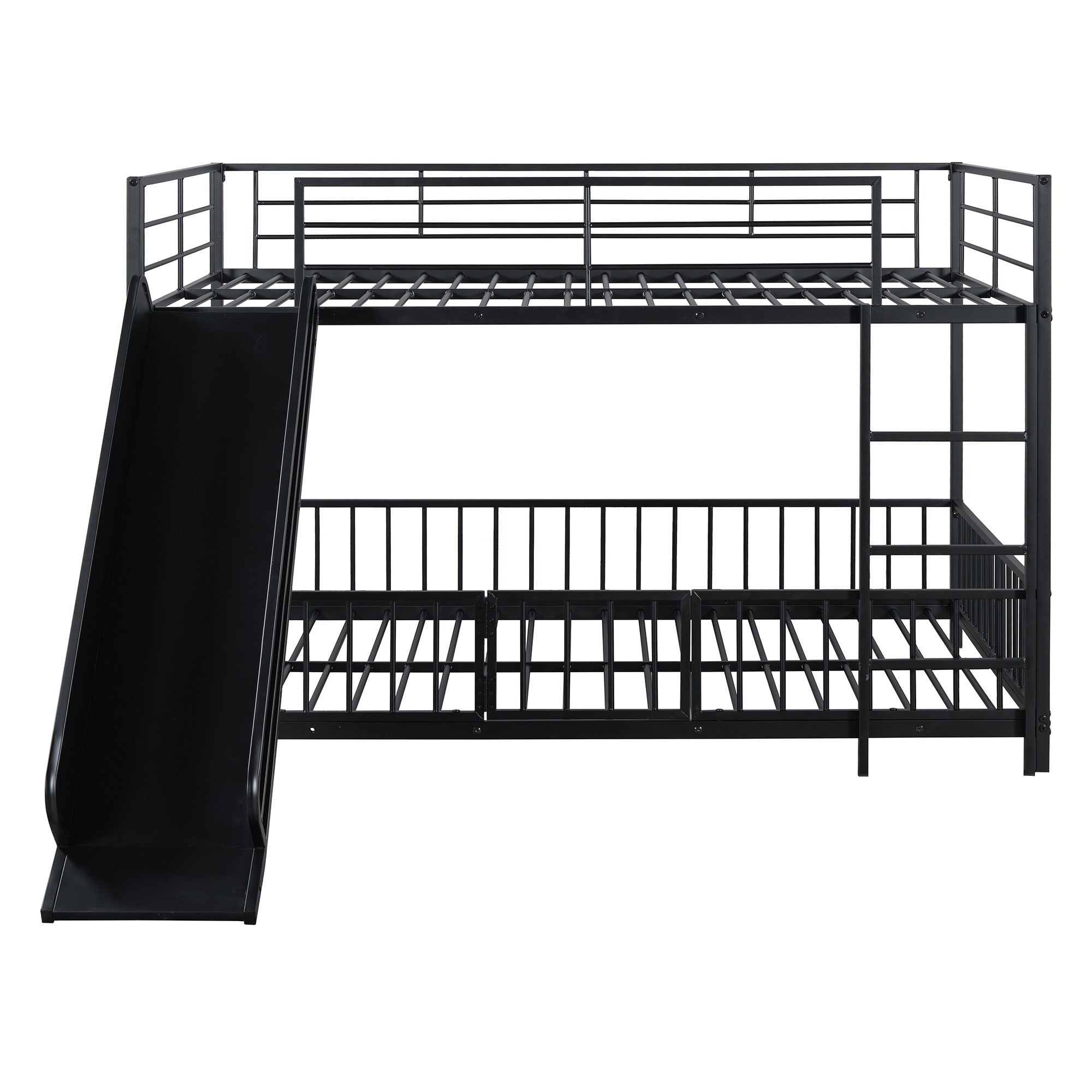 Black Full Over Full Metal Bunk Bed With Slide