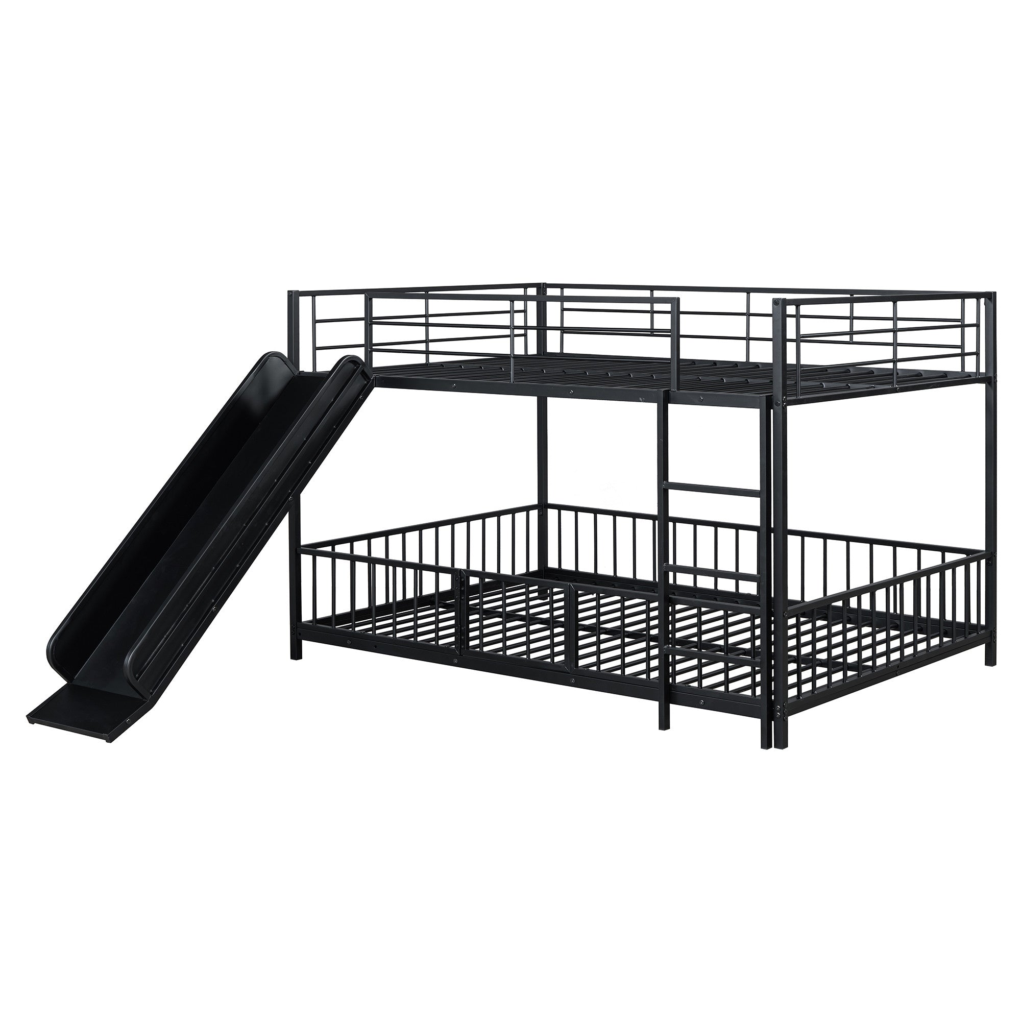 Black Full Over Full Metal Bunk Bed With Slide