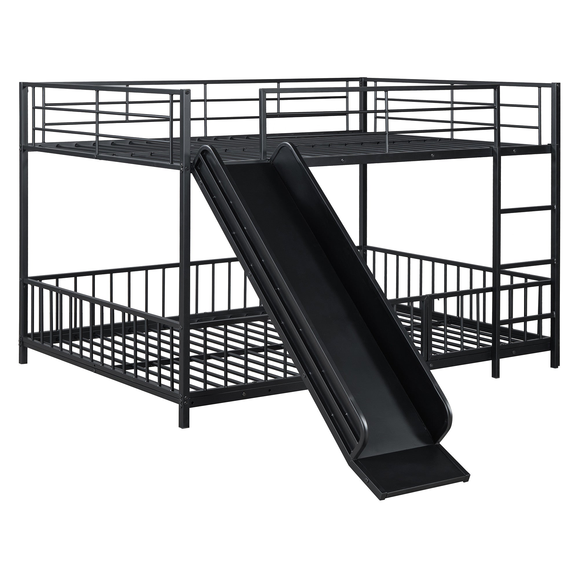 Black Full Over Full Metal Bunk Bed With Slide