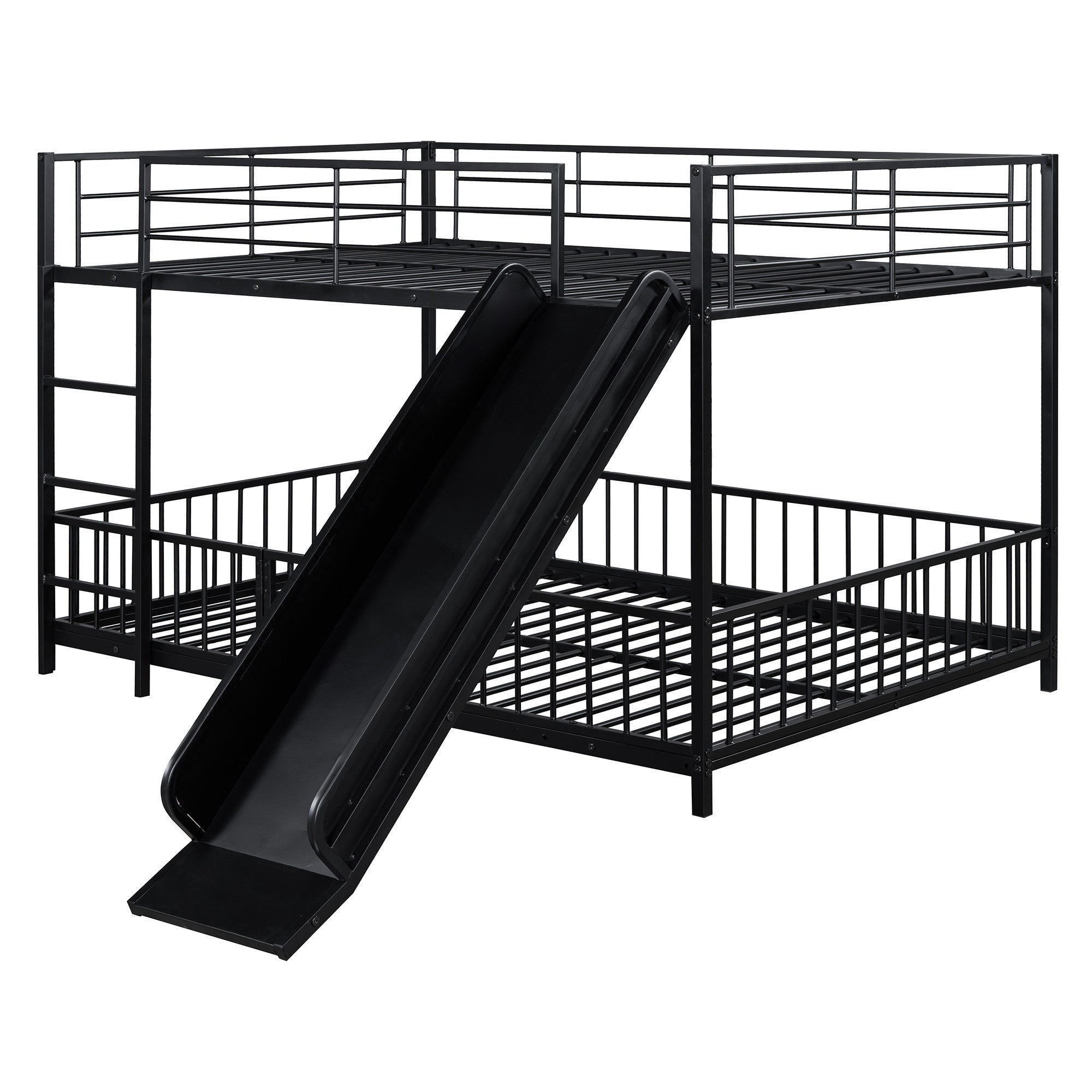 Black Full Over Full Metal Bunk Bed With Slide