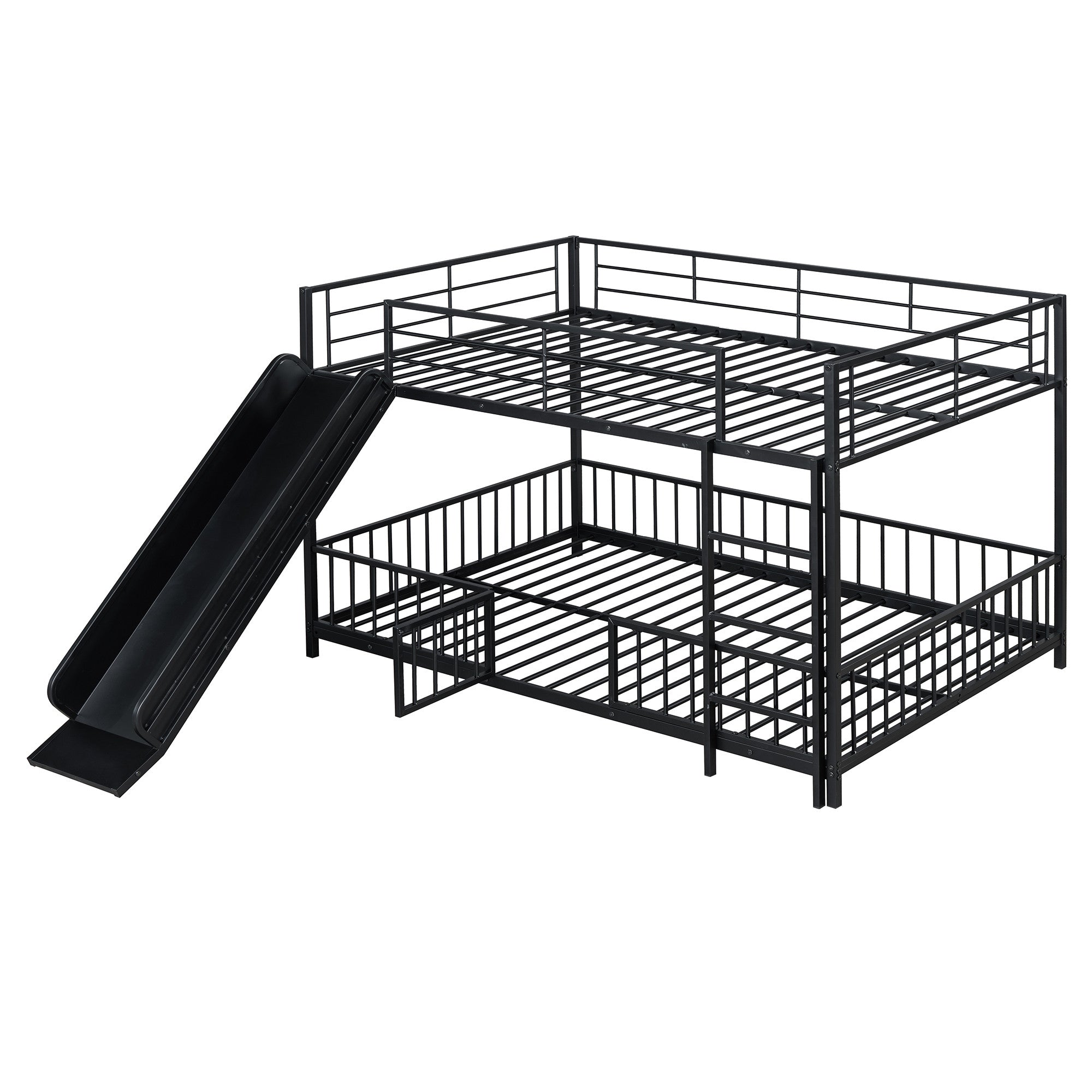 Black Full Over Full Metal Bunk Bed With Slide