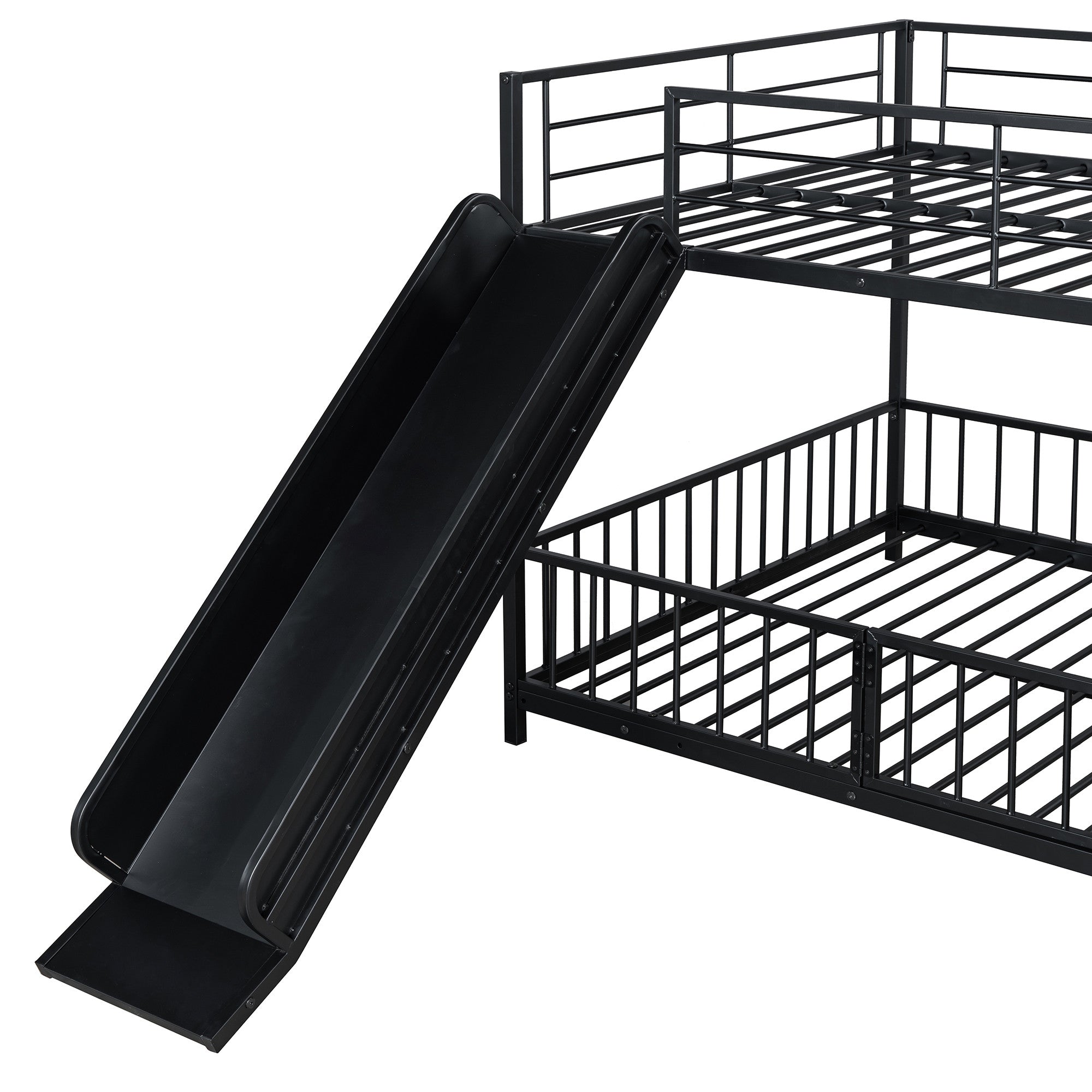 Black Full Over Full Metal Bunk Bed With Slide