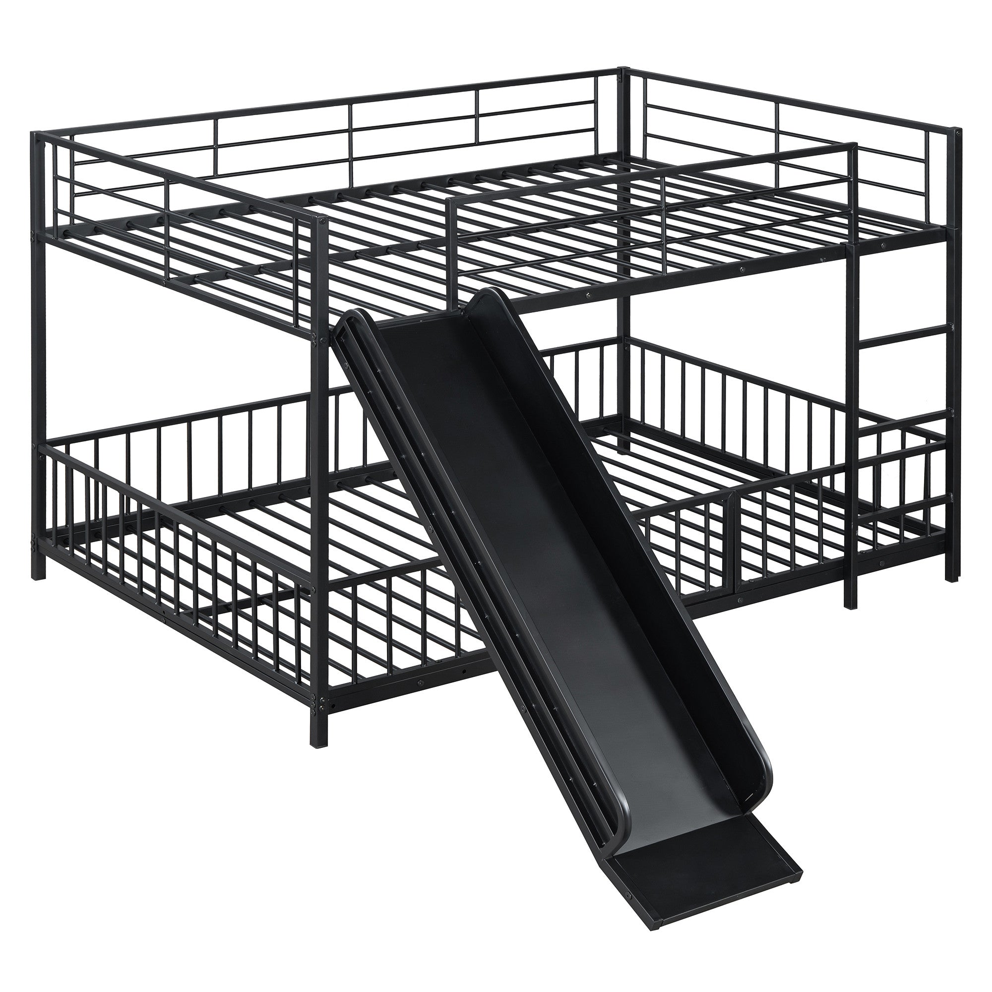 Black Full Over Full Metal Bunk Bed With Slide