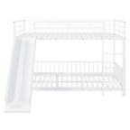 White Full Over Full Metal Bunk Bed With Slide