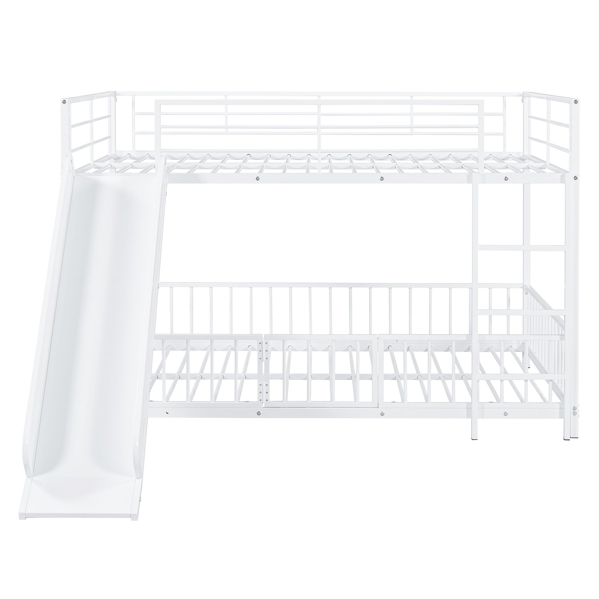 White Full Over Full Metal Bunk Bed With Slide