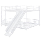 White Full Over Full Metal Bunk Bed With Slide