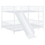 White Full Over Full Metal Bunk Bed With Slide