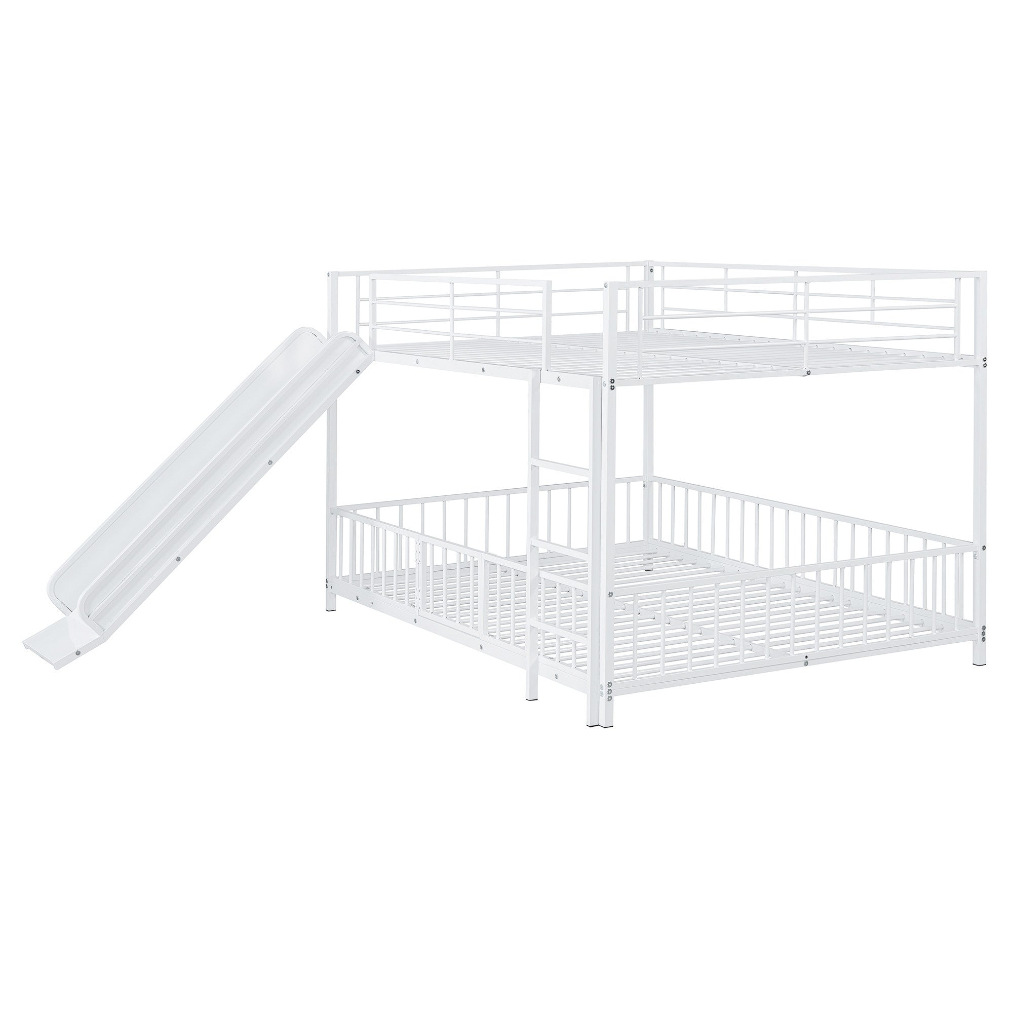 White Full Over Full Metal Bunk Bed With Slide