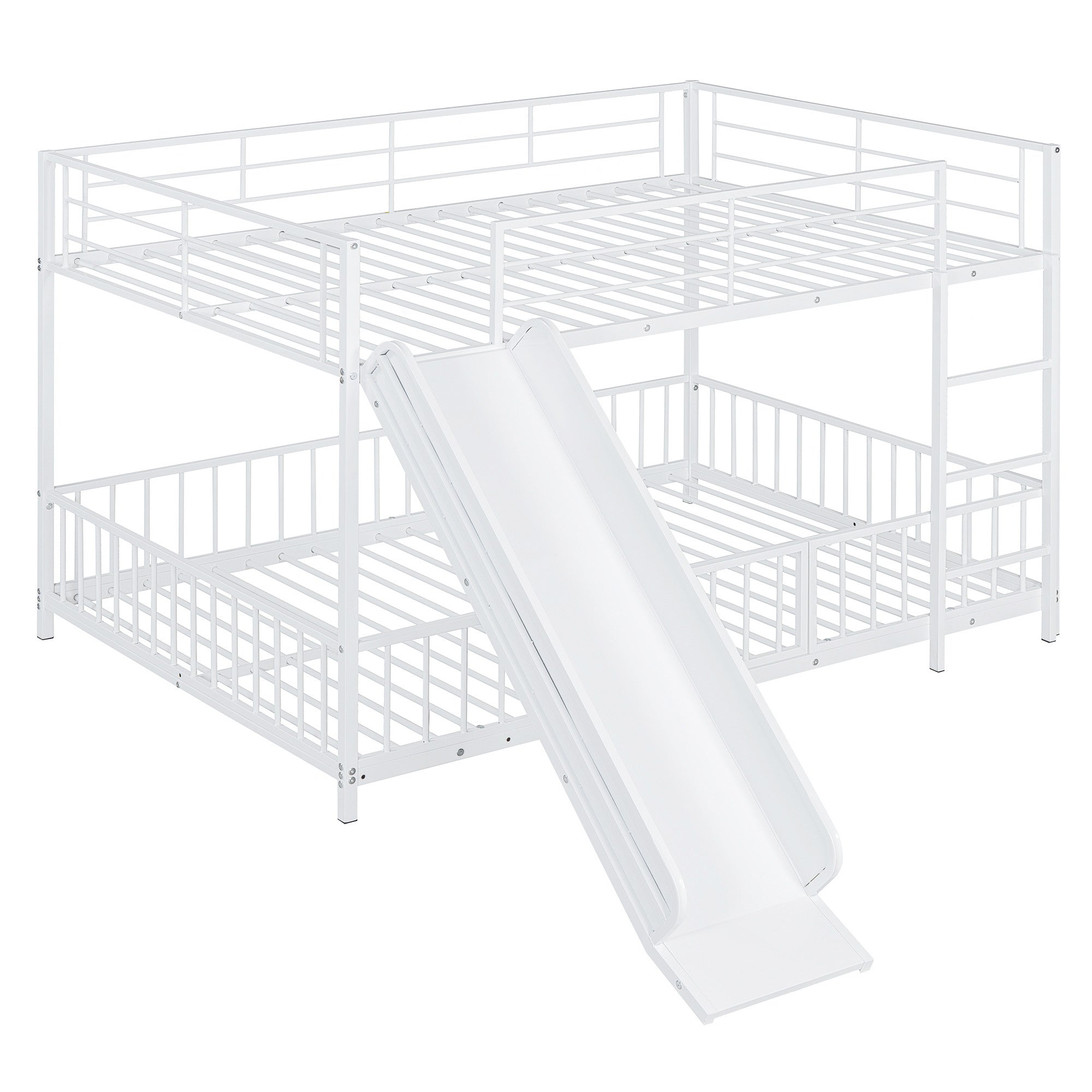 White Full Over Full Metal Bunk Bed With Slide