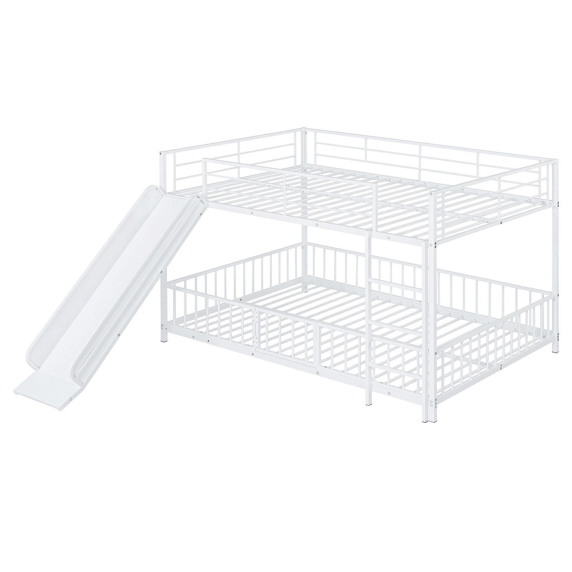 White Full Over Full Metal Bunk Bed With Slide
