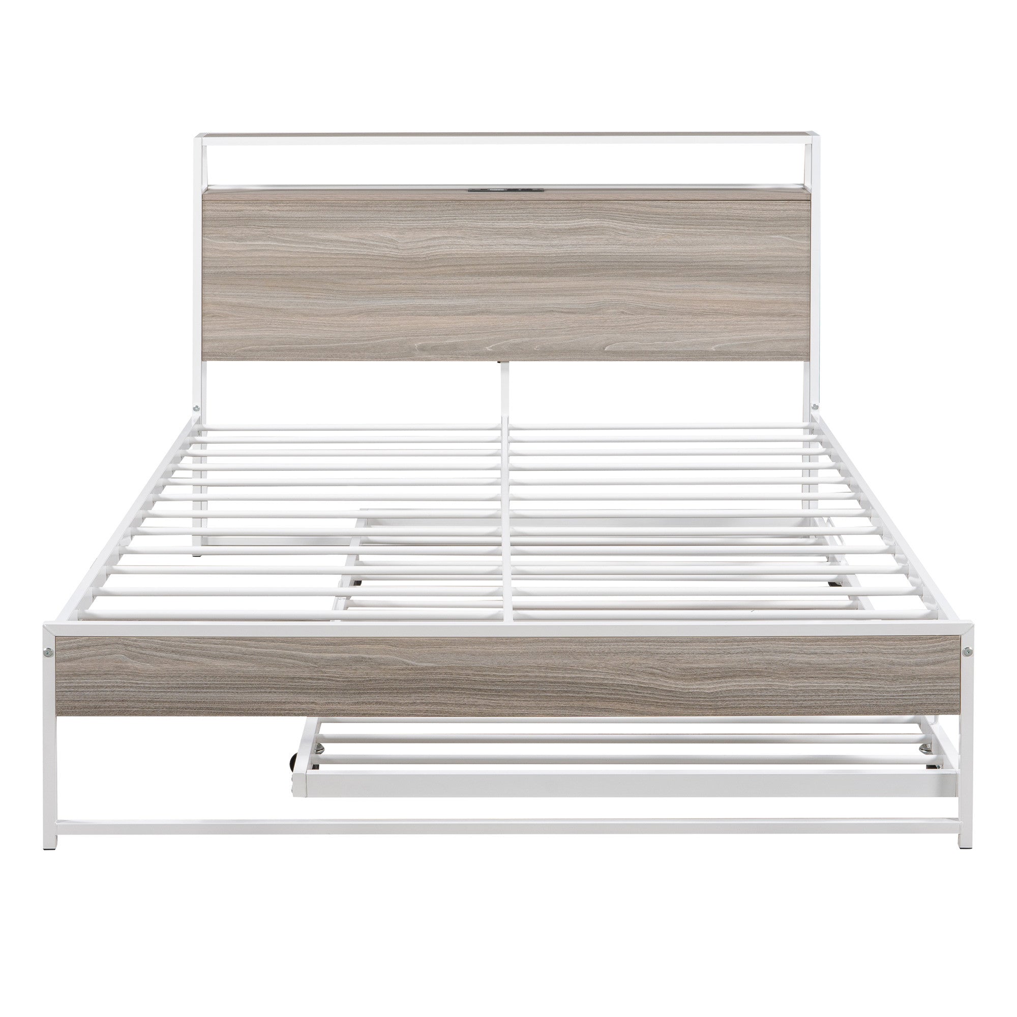 White Metal Full Bed Frame With Trundle