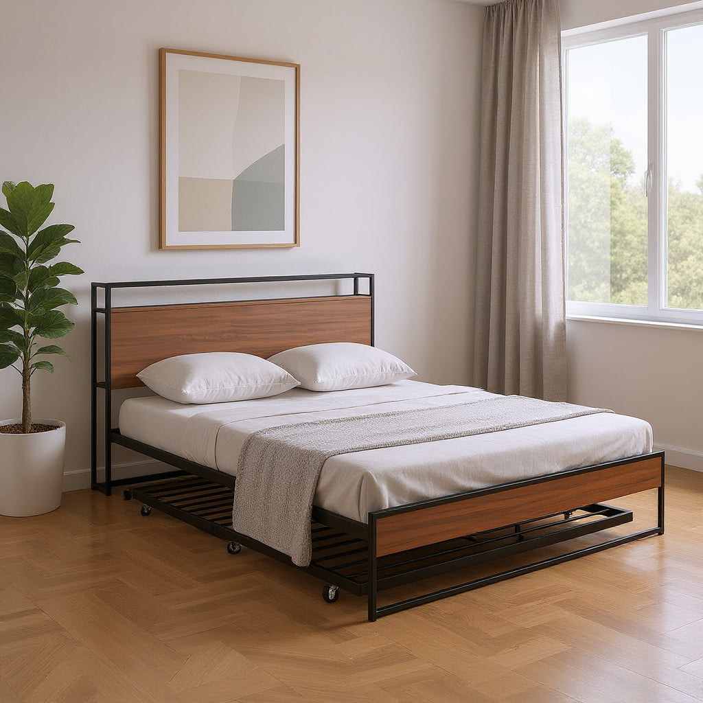Black Metal Queen Bed Frame With Trundle