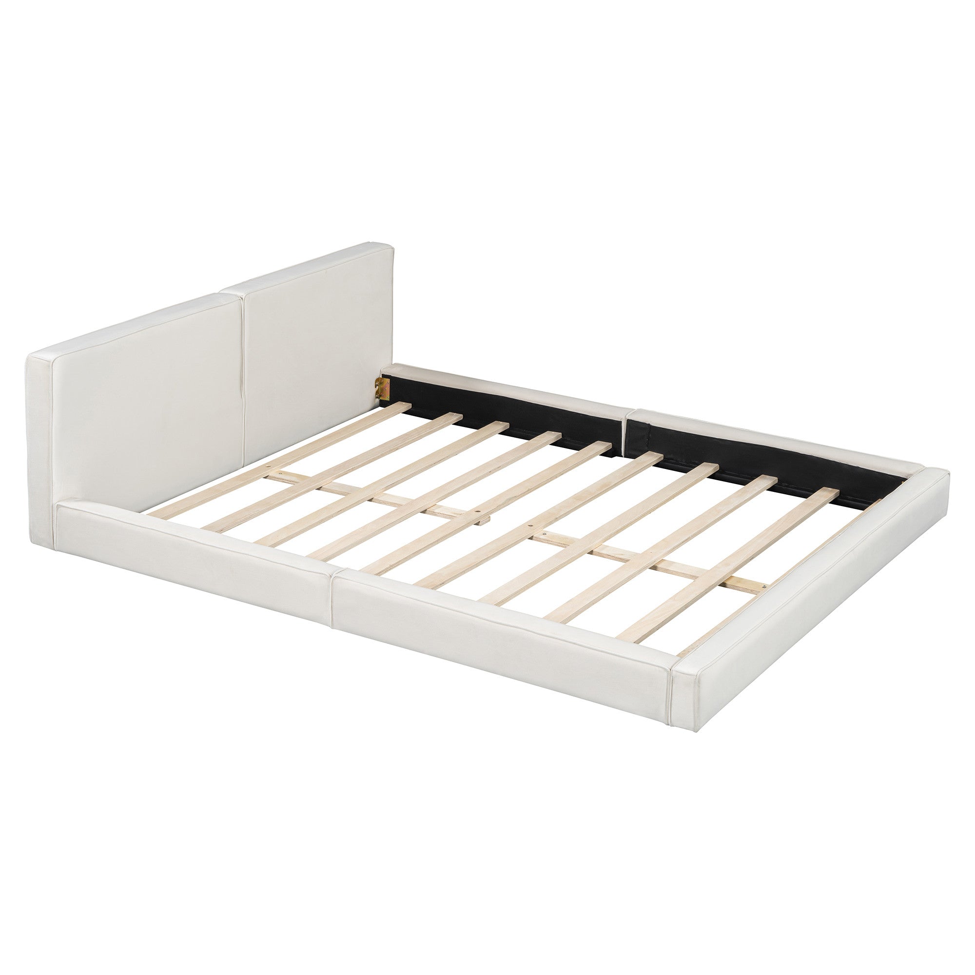 Beige Tufted Velvet Upholstered Queen Bed Frame