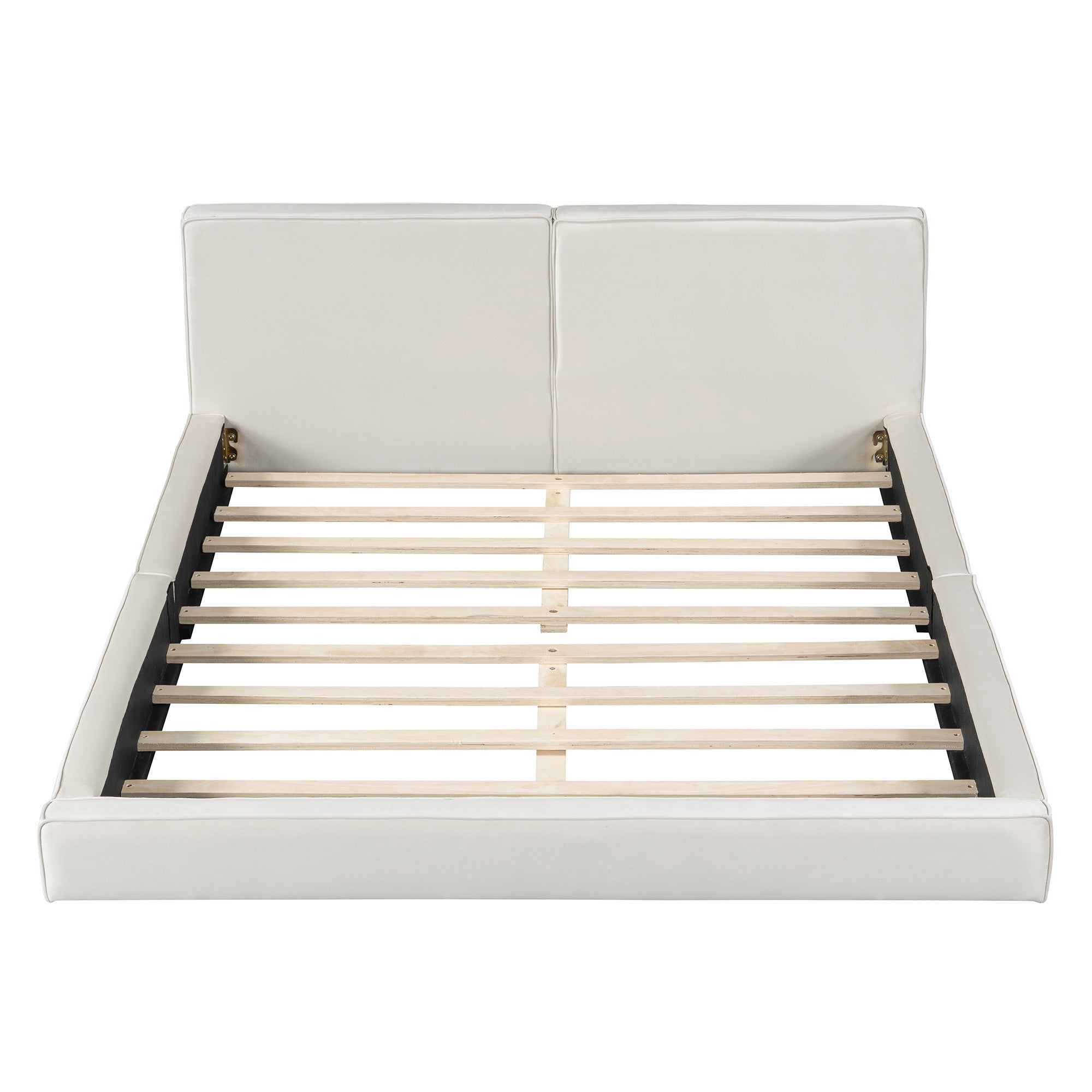 Beige Tufted Velvet Upholstered Queen Bed Frame