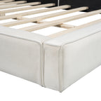 Beige Tufted Velvet Upholstered Queen Bed Frame