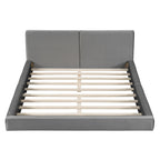 Gray Tufted Velvet Upholstered Queen Bed Frame