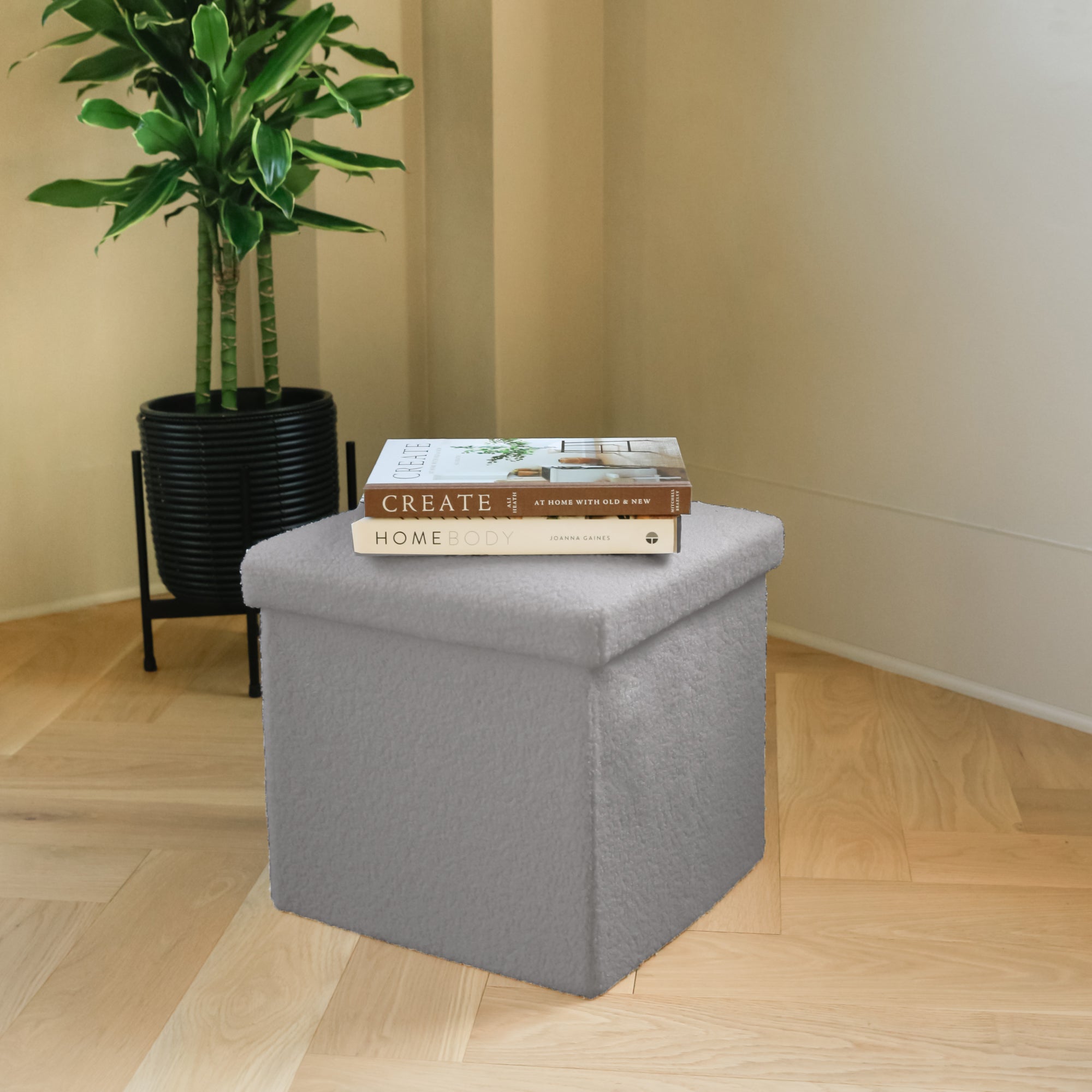 15" Gray Boucle Cube Storage Ottoman