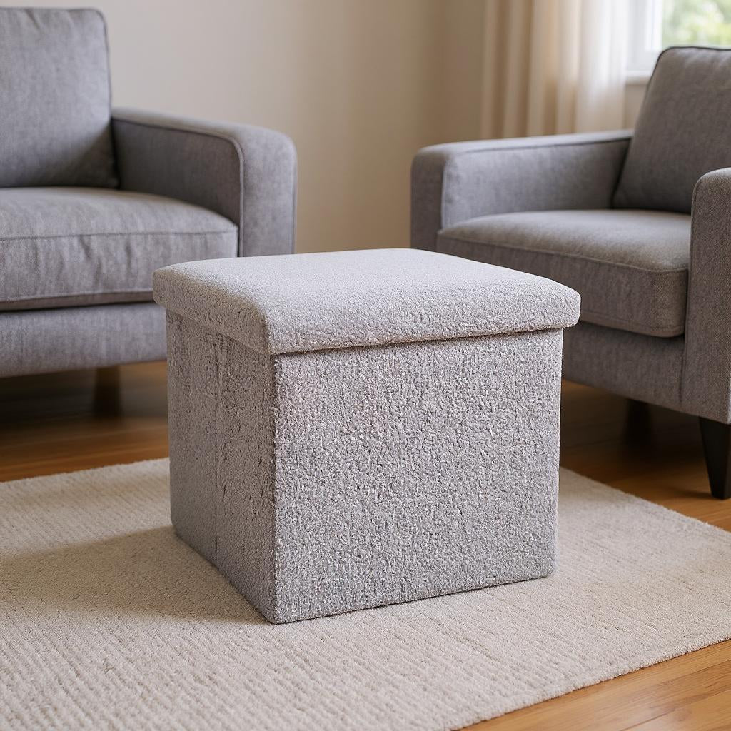 15" Gray Boucle Cube Storage Ottoman