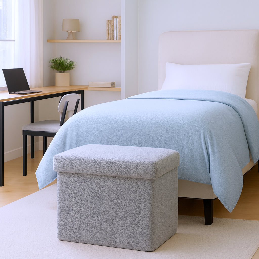 15" Gray Boucle Cube Storage Ottoman