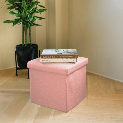 15" Pink Boucle Cube Storage Ottoman