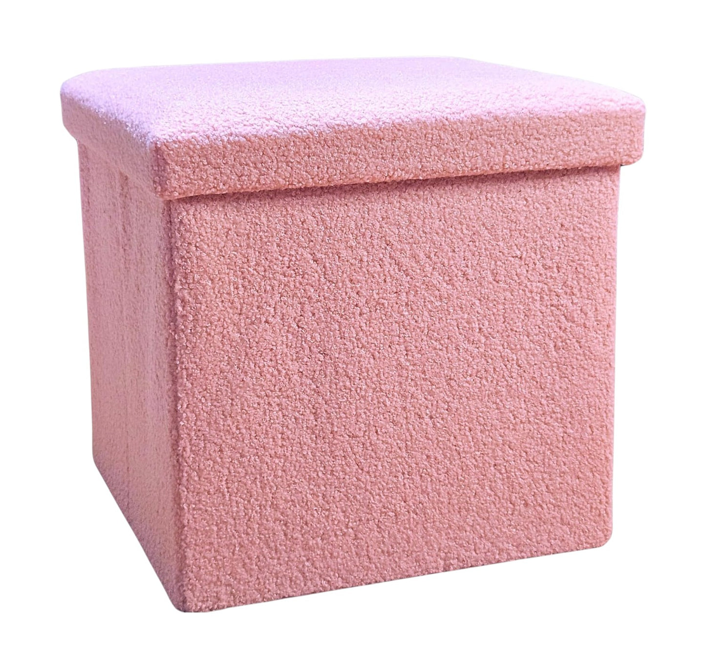 15" Pink Boucle Cube Storage Ottoman