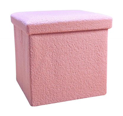 15" Pink Boucle Cube Storage Ottoman