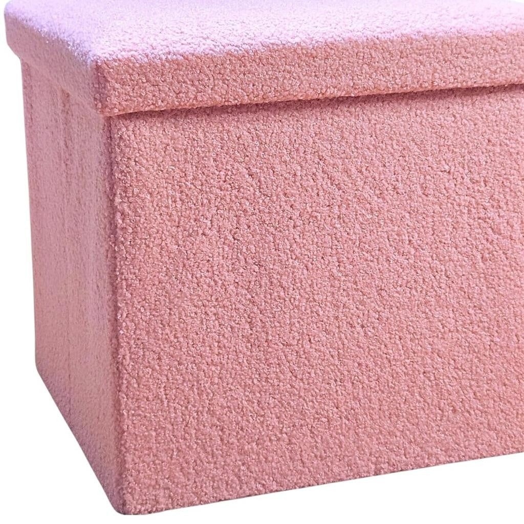 15" Pink Boucle Cube Storage Ottoman