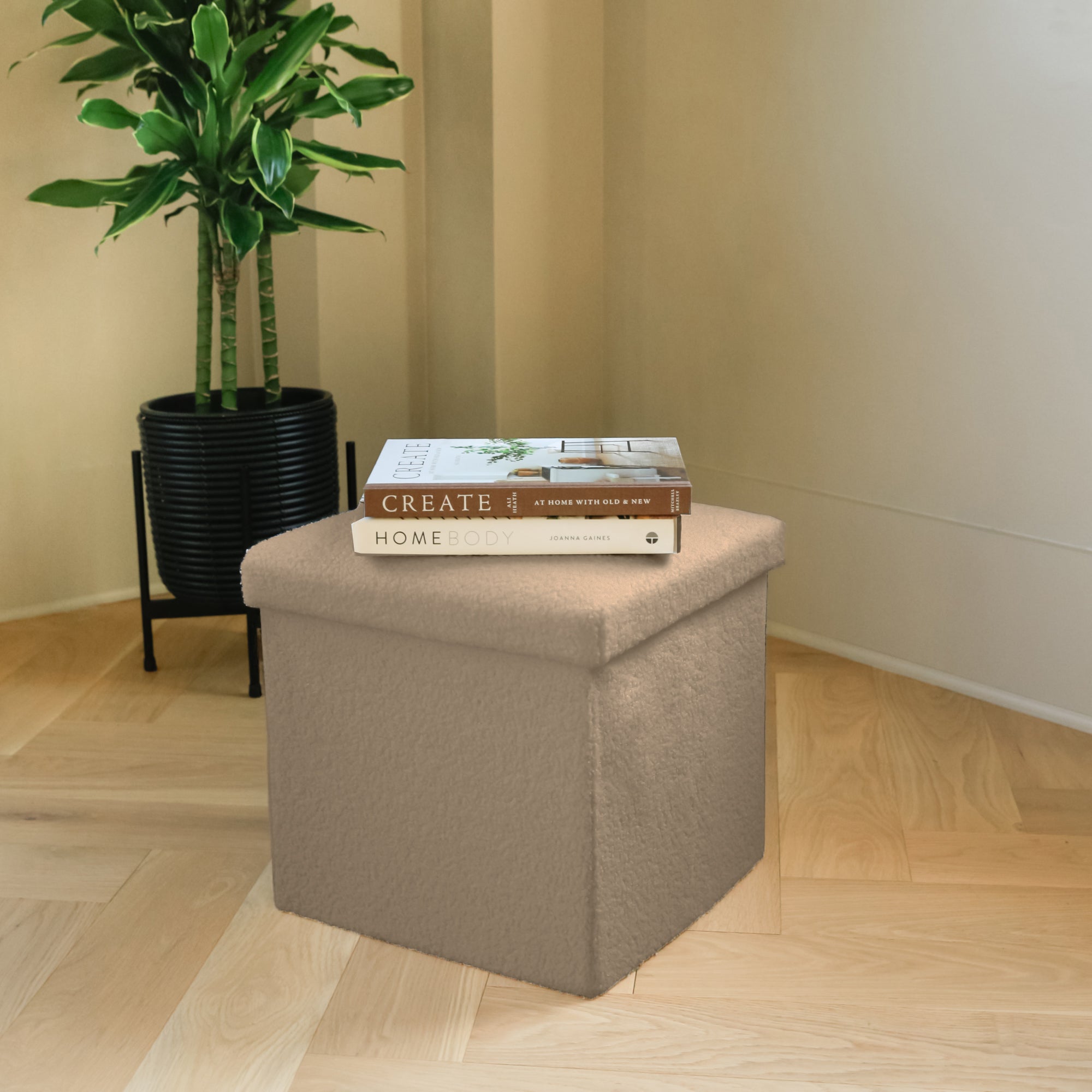 15" Taupe Boucle Cube Storage Ottoman