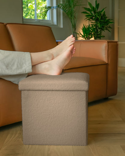 15" Taupe Boucle Cube Storage Ottoman