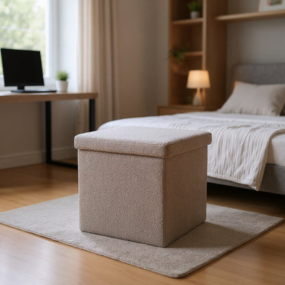 15" Taupe Boucle Cube Storage Ottoman