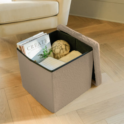15" Taupe Boucle Cube Storage Ottoman