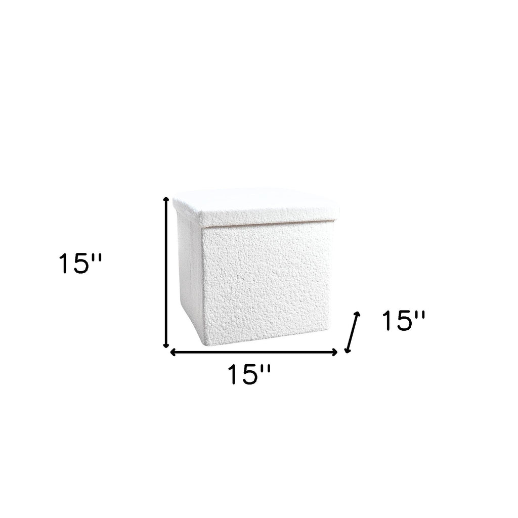 15" White Boucle Cube Storage Ottoman