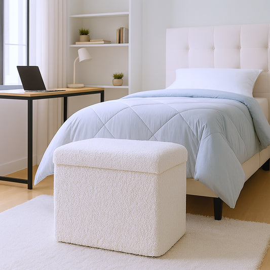 15" White Boucle Cube Storage Ottoman