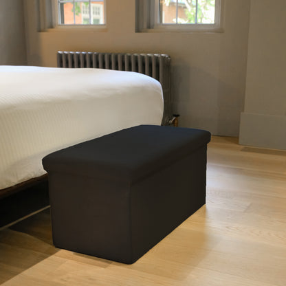 30" Black Boucle Storage Ottoman