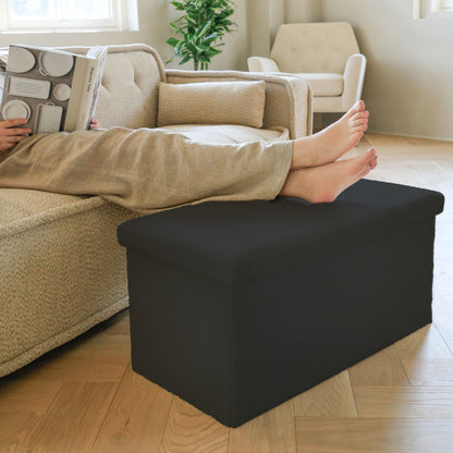 30" Black Boucle Storage Ottoman