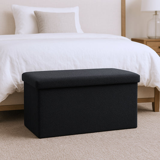 30" Black Boucle Storage Ottoman