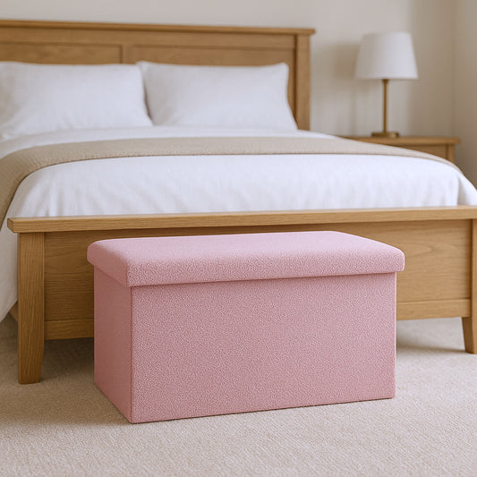 30" Pink Boucle Storage Ottoman