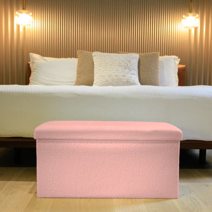 30" Pink Boucle Storage Ottoman