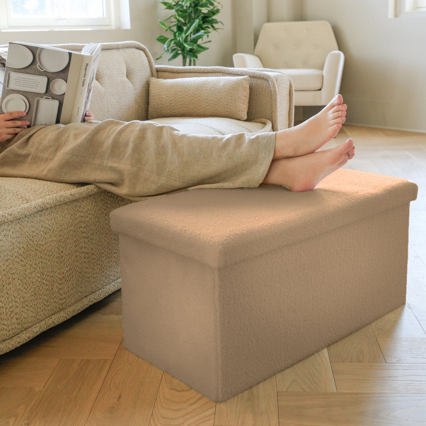 30" Taupe Boucle Storage Ottoman