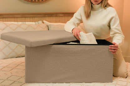 30" Taupe Boucle Storage Ottoman