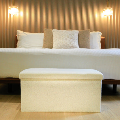 30" White Boucle Storage Ottoman