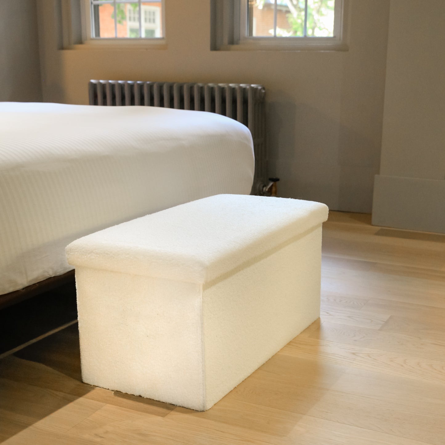 30" White Boucle Storage Ottoman