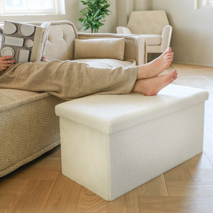 30" White Boucle Storage Ottoman
