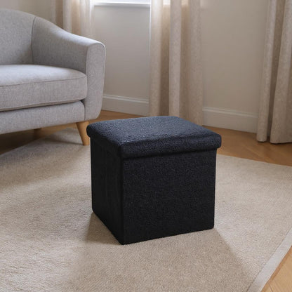 12" Black Boucle Cube Storage Ottoman