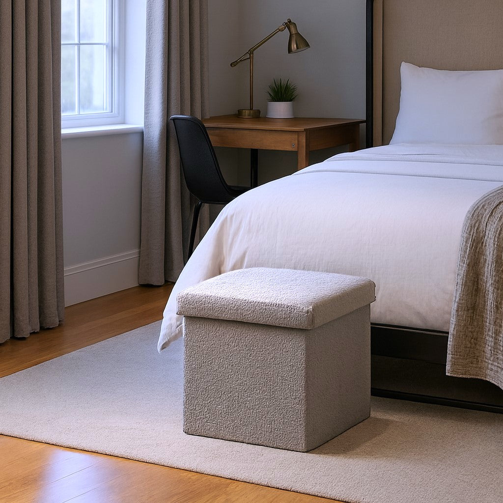 12" Gray Boucle Cube Storage Ottoman