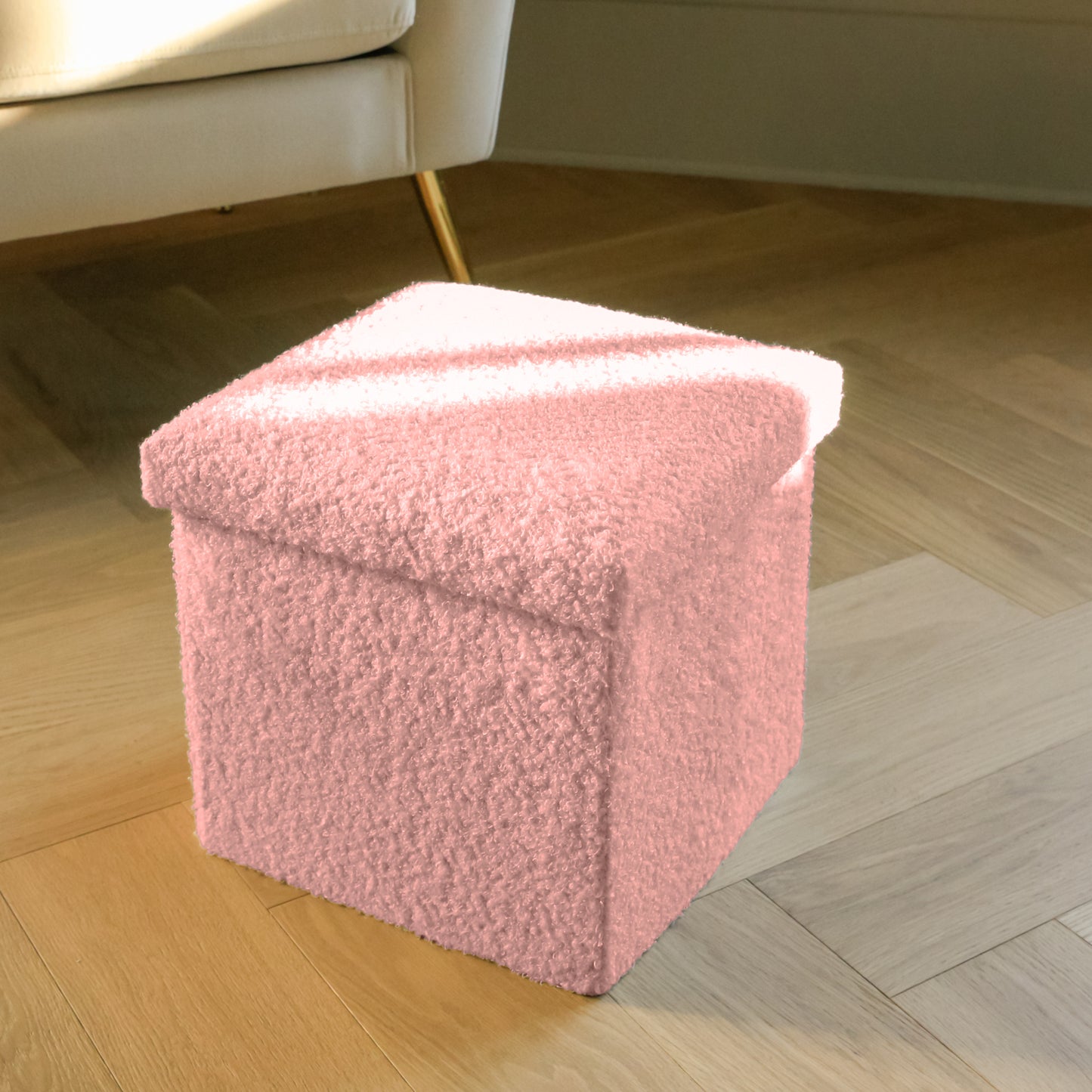 12" Pink Boucle Cube Storage Ottoman