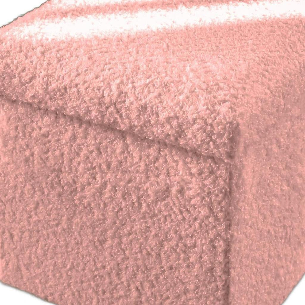 12" Pink Boucle Cube Storage Ottoman
