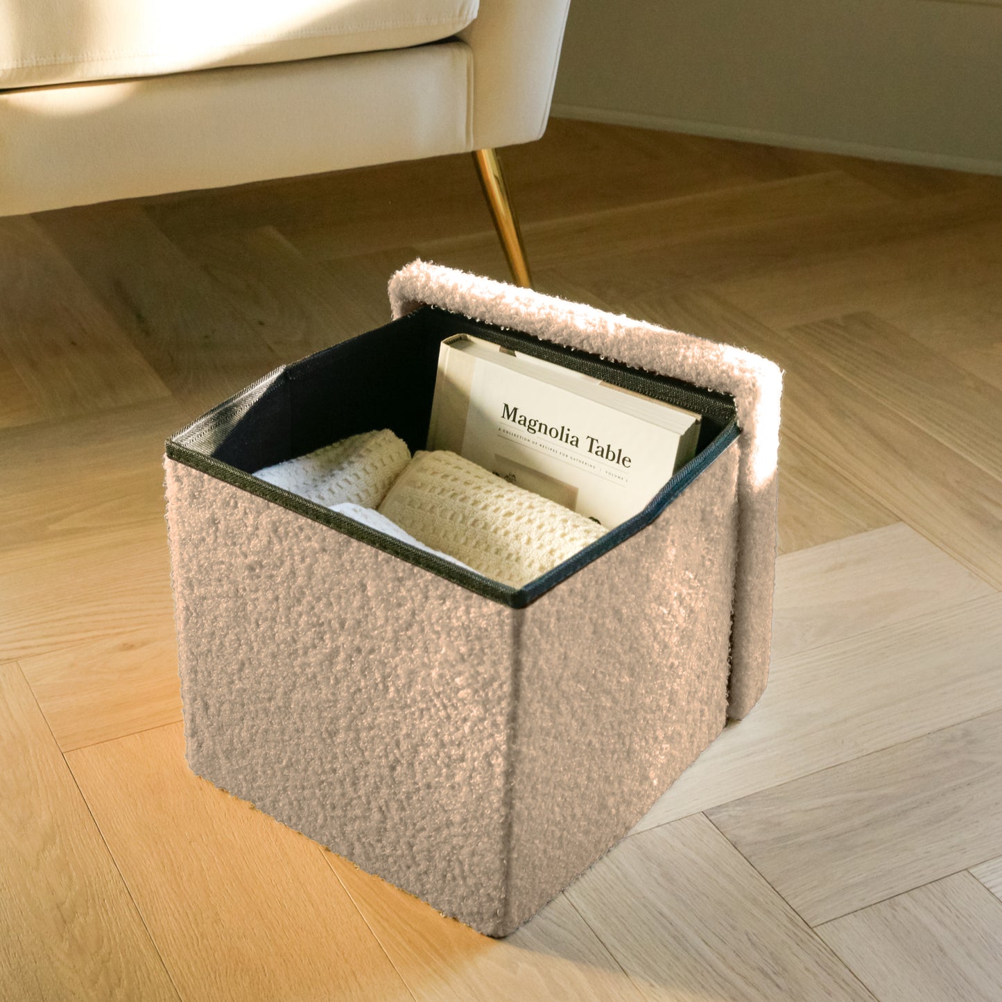 12" Taupe Boucle Cube Storage Ottoman