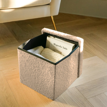 12" Taupe Boucle Cube Storage Ottoman